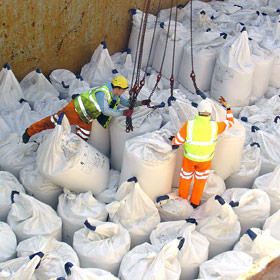 unloading palletised soil